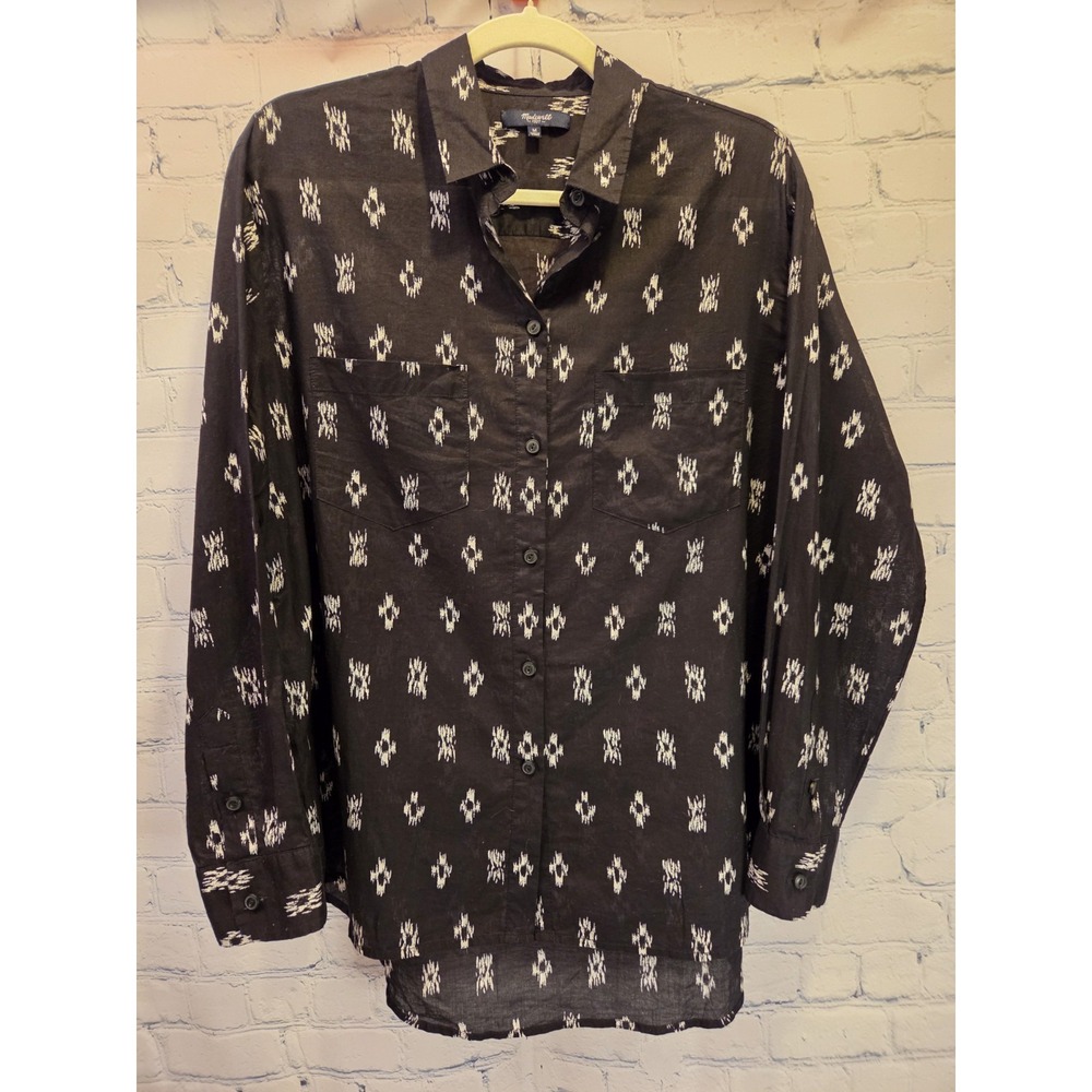 Madewell‎ 100% Cotton Button Down Aztec Black and White Print Oversized Medium